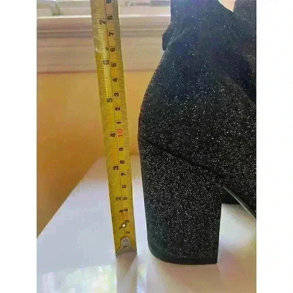 Express Women's Black Glitter Ankle Boots Size 8 High Heel Block Booties - Picture 11 of 11